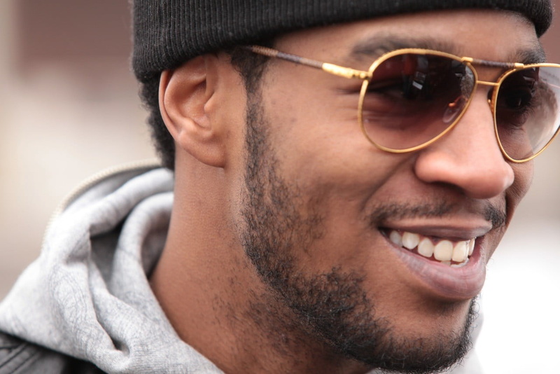 glasses, human face, mouth open, body part, focus on foreground, Kid Cudi, portrait, sunglasses, stubble, young adult, looking away, headshot, men, face