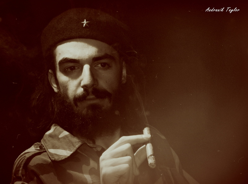 che, front view, cigarette, smoke - physical structure, beard, s, real people, headshot, social issues, smoking - activity, facial hair, one person, sign