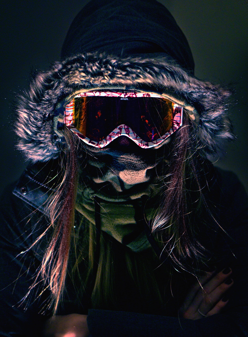 one person, mask, young adult, headshot, goggles, lifestyles, human hair, jacket, warm clothing, close-up, front view, real people, body part