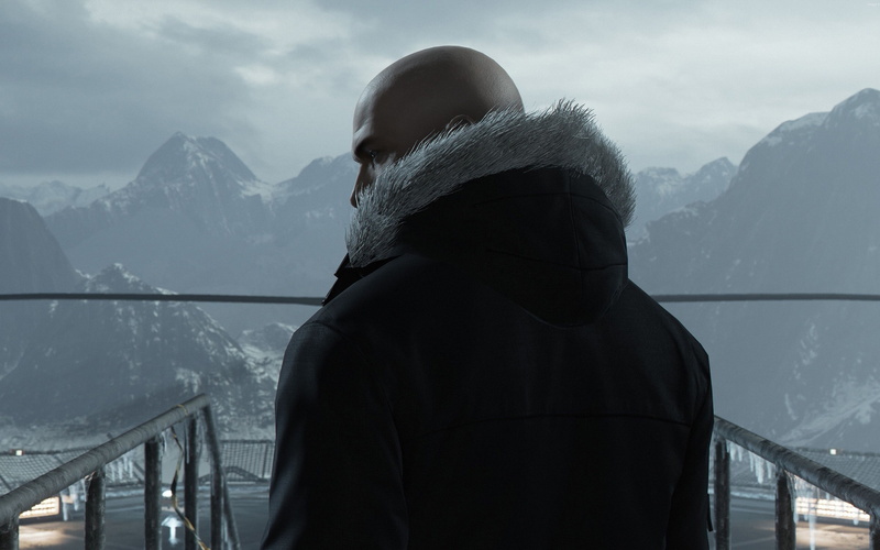 hood - clothing, winter, mountain range, hitman, headshot, cold temperature, railing, s, looking at view, 2K, lifestyles, one person, water, game, snow