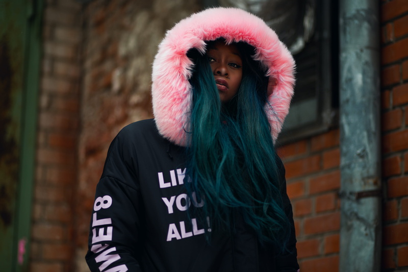 adult, young women, photoshoot, black, lifestyles, teenager, outdoorchallenge, winter, outdoors, brick wall, wear, model, front view, 5K, one person, parka