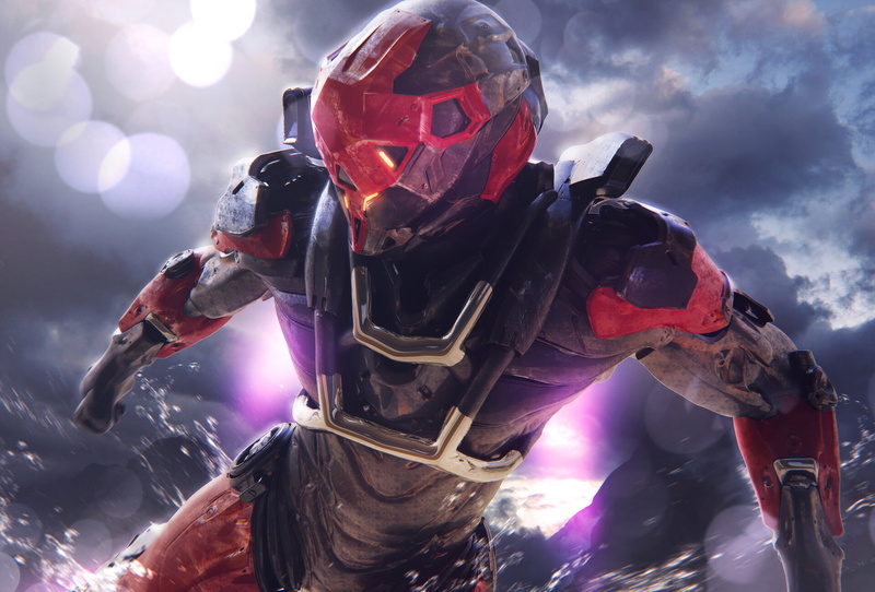 clouds, video games, armor, science fiction, futuristic, Anthem, artwork, mountains, Soufiane Idrassi, CGI, lens flare, 1080P, fan art, 3D, Video Game Art
