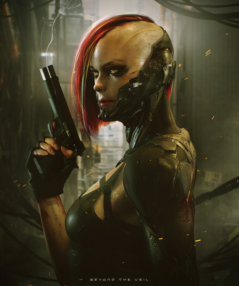 gun, digital art, Soufiane Idrassi, science fiction, 1080P, cyborg