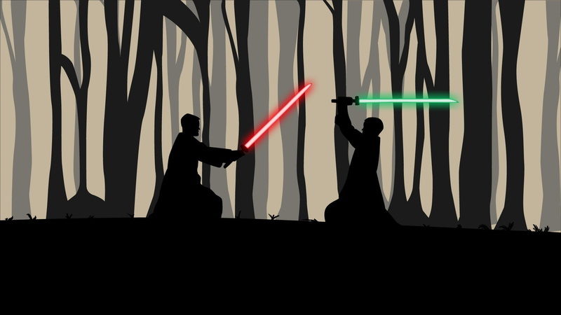 by Akshay Kumar, The fight, Swordsmen, Sword, Silhouette, Akshay Kumar, Art, Lightsabers, 1080P, Lightsaber, StarWars, Star Wars