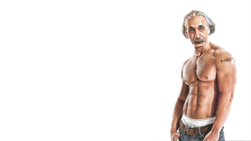 albert, topless, man, funny, albert einstein, 1920x1080, 1080P, einstein, muscle, illustration