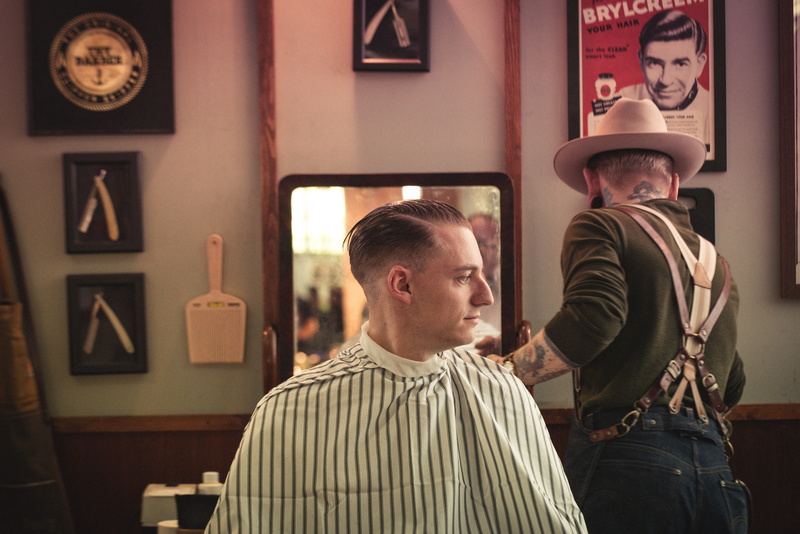 man, love, togetherness, haircut, waist up, clothing, standing, barber shop, emotion, sitting, focus, shallow, mid adult, young adult, casual clothing