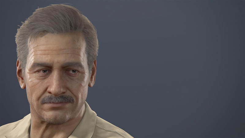 black background, PlayStation 4, men, gray hair, portrait, frowning, Uncharted 4: A Thiefs End, body part, close-up, looking at camera, sully, front view