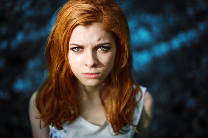 redhead, face, portrait, model, women, frown, 1080P