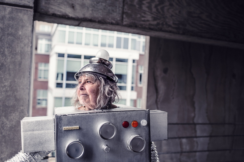 fun, lazy, grandma, women, senior Adult, daytime, hat, caucasian Ethnicity, older, old-fashioned, indoors, robot, whimsical, lady, males, people, old, men