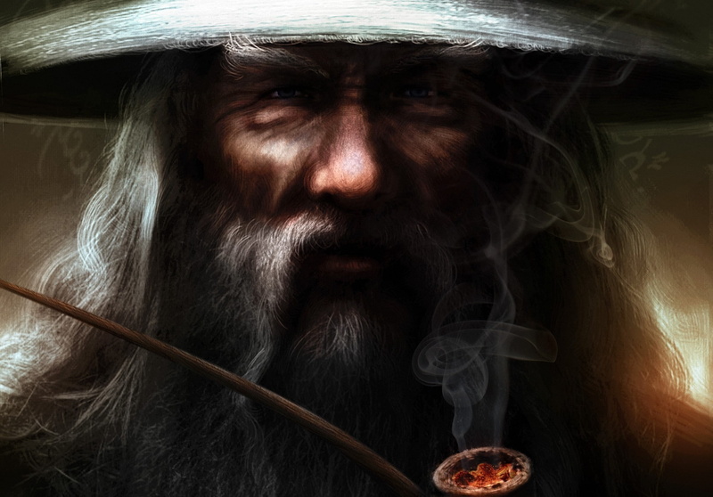 indoors, activity, human face, smoking issues, close-up, human body part, looking at camera, fantasy art gandalf pipes wizard the lord of the rings beards