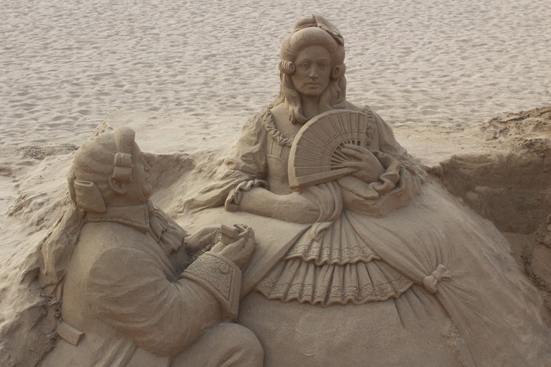 front view, people, only women, Sand, beach, sand, women, land, 1080P, tranquility, water, representation, adults only, Middle Ages, creativity, craft