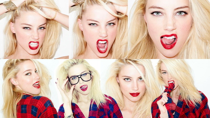 open mouth, 1080P, collage, biting, actress, blonde, Amber Heard, face