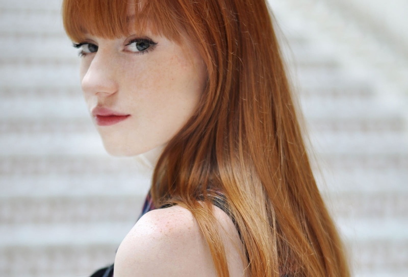 long hair, looking at camera, young adult, side view, young women, looking, hairstyle, redhead, contemplation, looking over shoulder, Alina Kovalenko, beauty