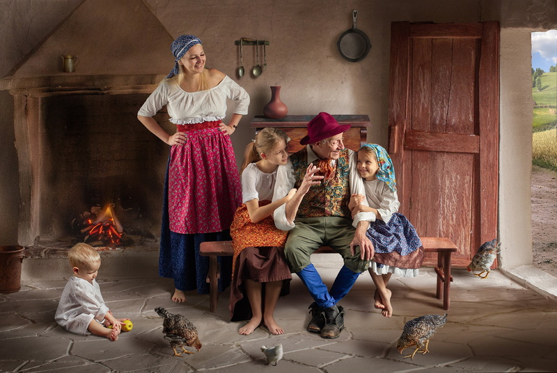 chickens, Dmitry Usanin, children, Dmitry Yanin, house, grandfather, 1080P, people, mother
