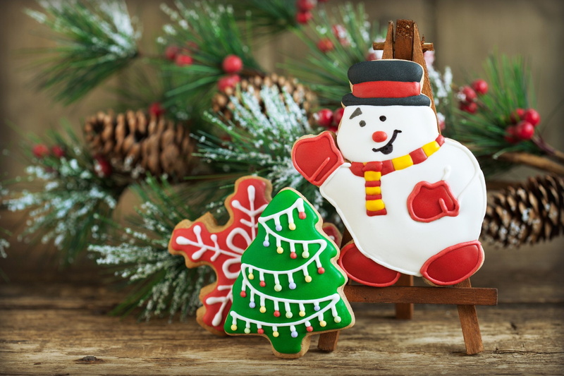 1080P, pine, cakes, branch, herringbone, cookies, snowman, Christmas, bumps, new year, holiday