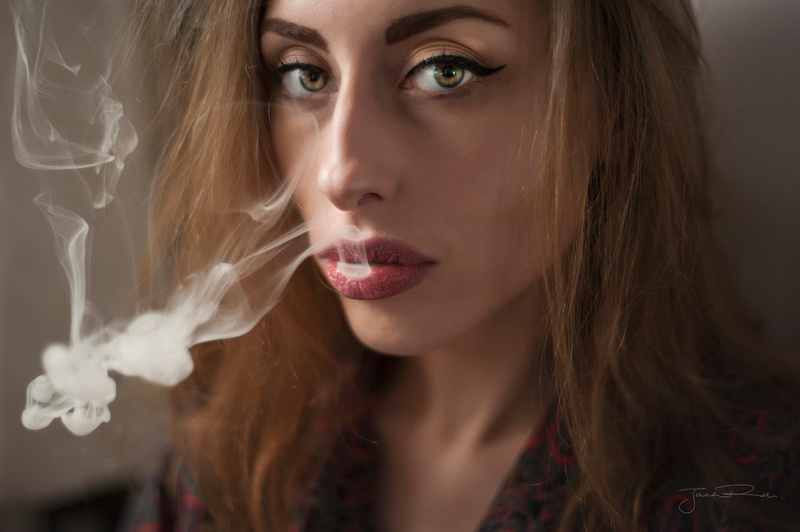 human face, portrait, close-up, depression - sadness, young women, beautiful woman, smoke - physical structure, young adult, long hair, Jack Russell, adult