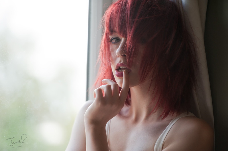 one person, window, hand, indoors, contemplation, women, beautiful woman, lifestyles, young adult, portrait, adult, dyed red hair, young women, redhead