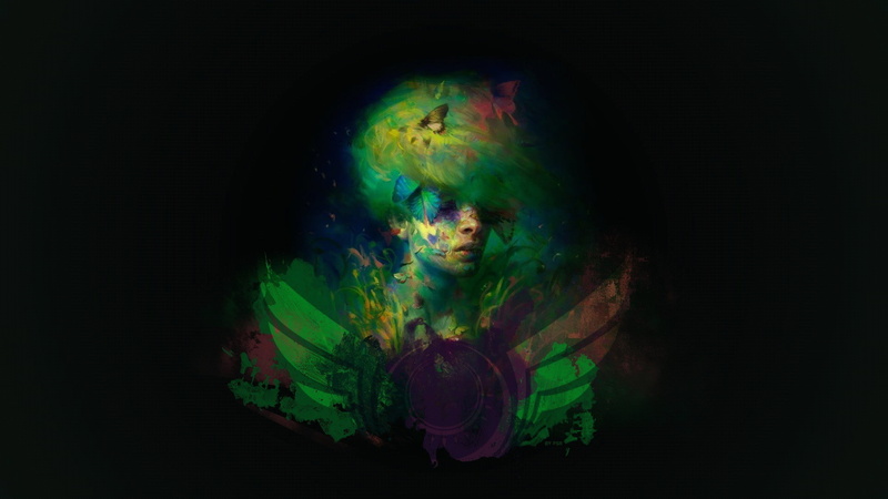 abstract, turban, futuristic, digital composite, digital art, young adult, pattern, black background, paint, artwork, surreal, mystery, multi colored, one person