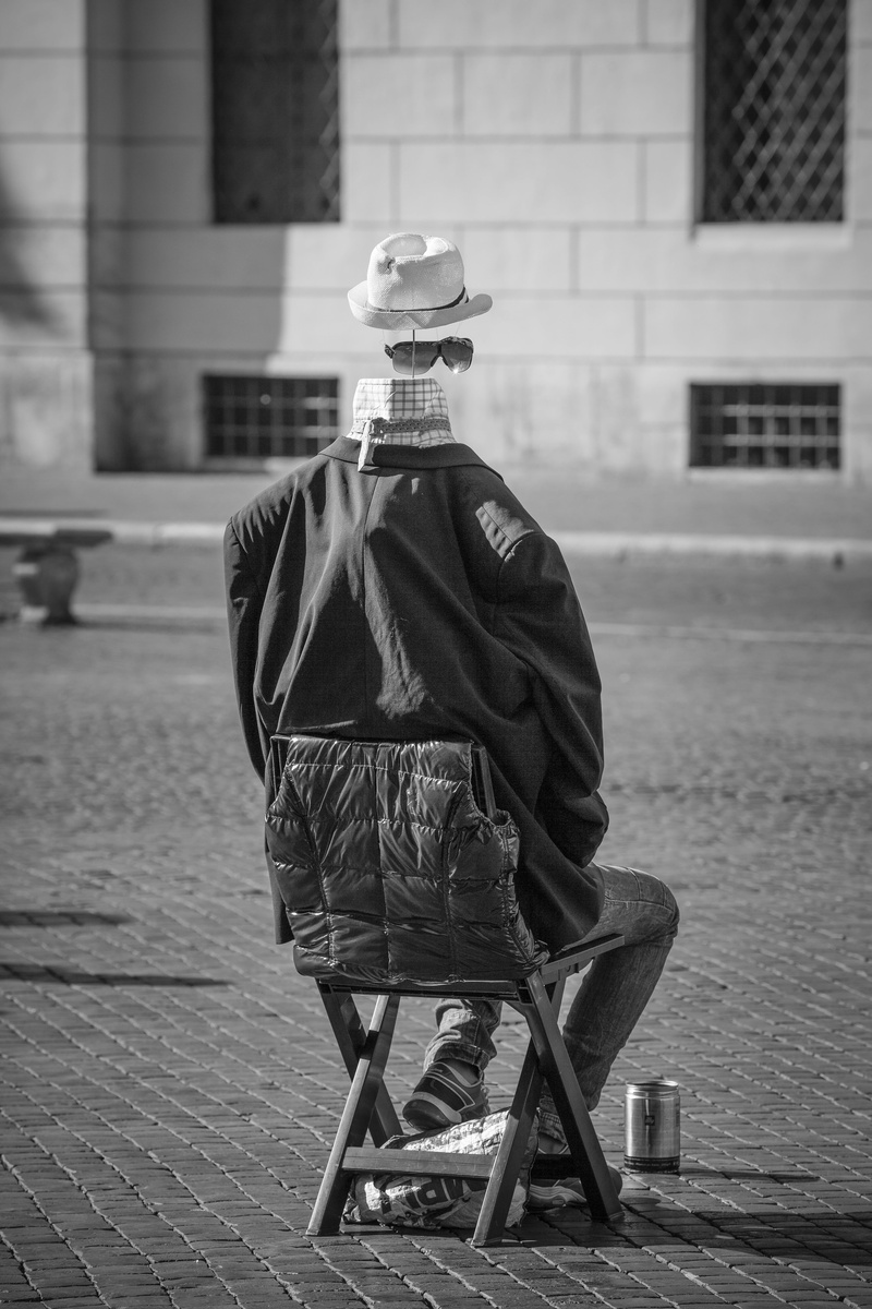 beggar, full length, real people, building exterior, hat, clothing, rome, Italy, sidewalk, adults only, Mime, people, seat, architecture, city, built structure