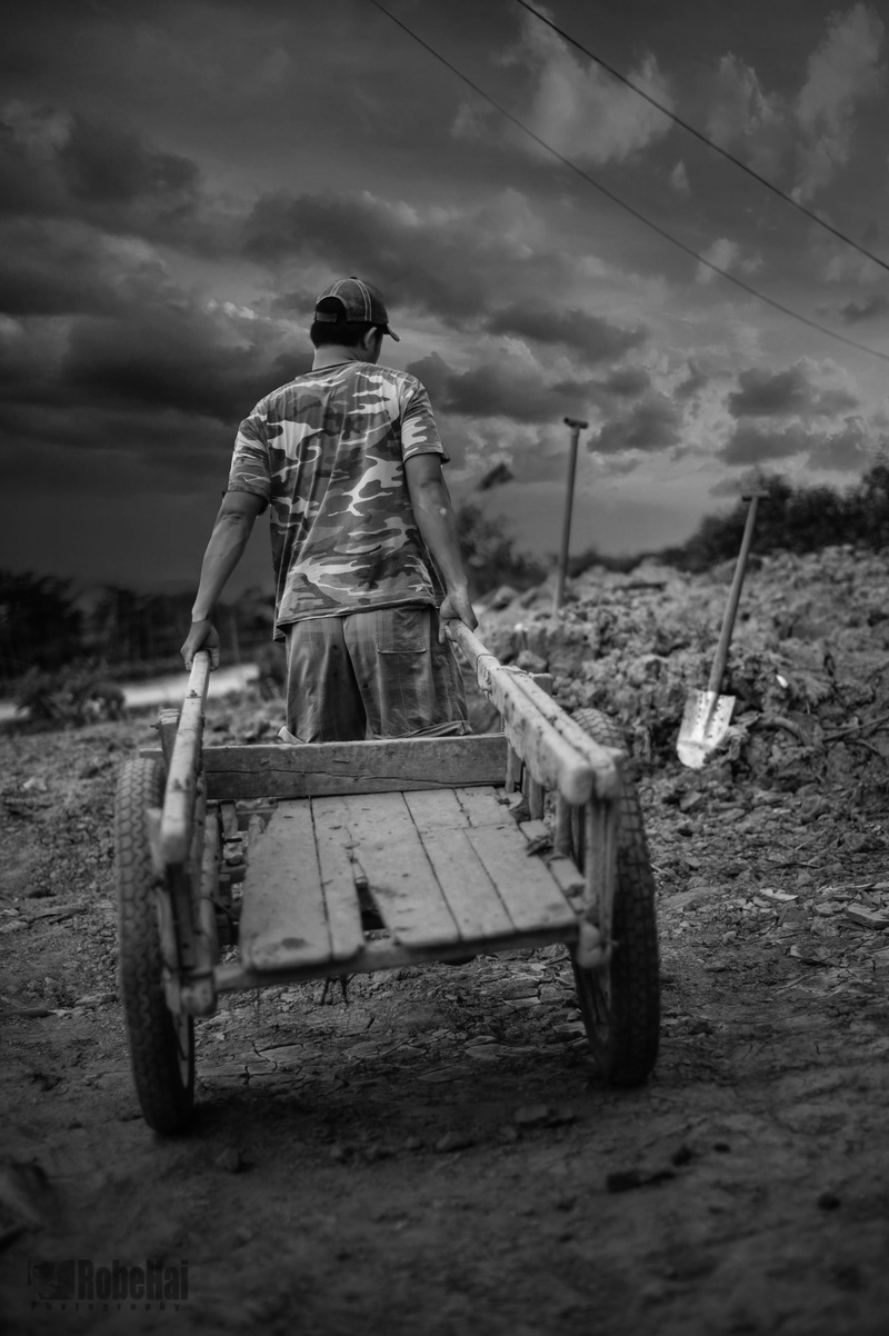 worker, full length, human, 4K, environment, land, problem, pulling, hand, person, nature, transportation, casual clothing, men, field, poor, rural scene