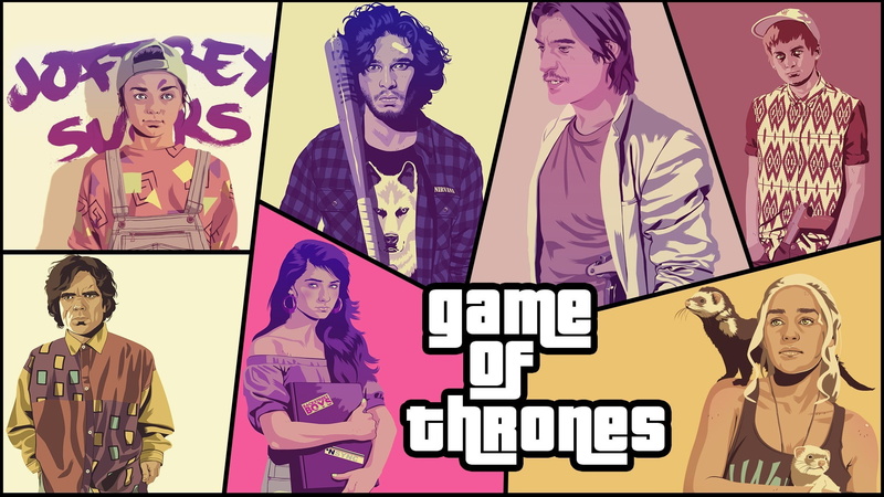 Joffrey Baratheon, Game of Thrones, Daenerys Targaryen, Tyrion Lannister, Jon Snow, parody, Grand Theft Auto, Grand Theft Auto V, 1080P