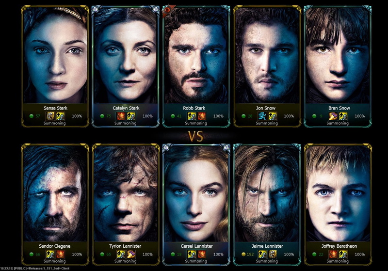 cards, x px, Joffrey Baratheon, Jaime Lannister, Catelyn Stark, 720P, Sansa Stark, Jon Snow, League Of Legends, Crossover, Robb Stark, Bran Stark, Sandor Clegane
