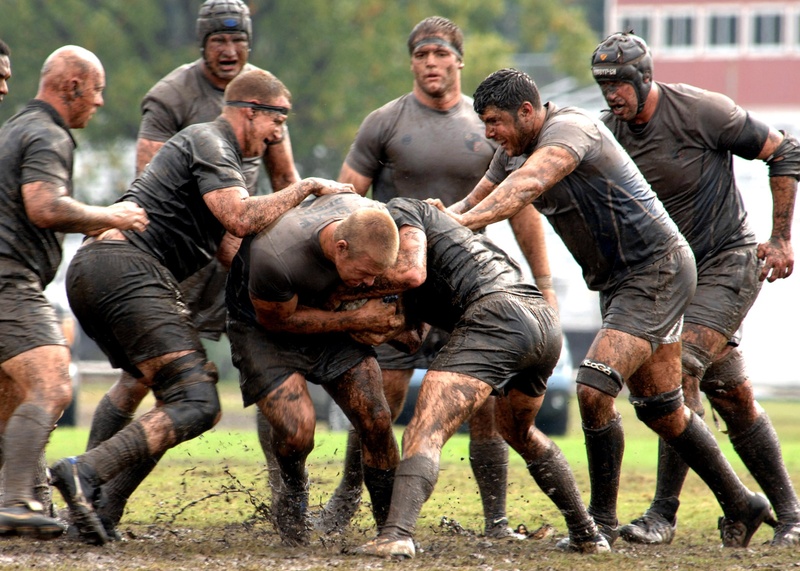 field, mud, equipment, group Of People, rugby, competitive Sport, touchdown, game, nature, young adult, teams, front view, day, real people, tackle, competition
