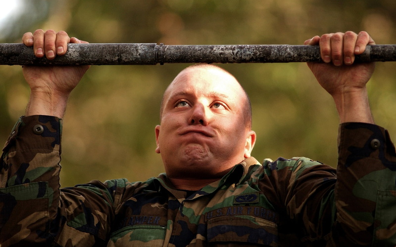 training, 1080P, uniform, obstacle, person, human arm, man, chin up, armed forces, military training, strength, pullup, one person, headshot, challenge