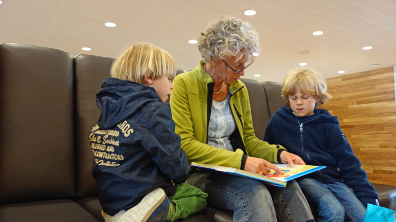 boys, childhood, mature adult, males, adult, men, sitting, read, females, indoors, explaining, son, three quarter length, child, family, daughter, togetherness