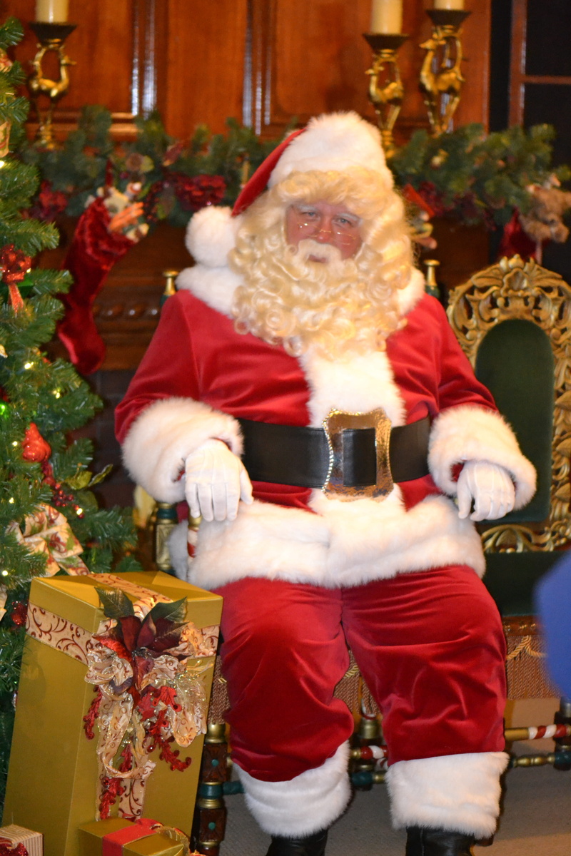 merry, beside, Christmas Tree, Santa Claus, decorate, tree, indoors, present, front view, real people, photography, santa, holiday - event, red, costume