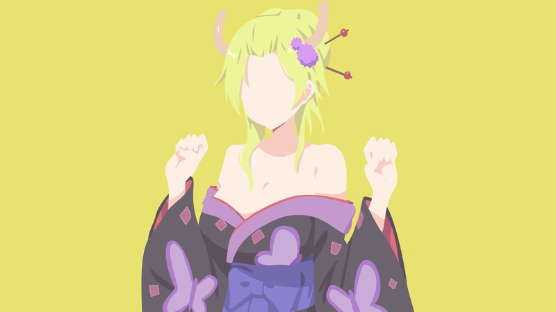 yellow, adult, studio shot, females, front view, simple background, close-up, music, colored background, minimalism, 4K, Lucoa (Kobayashi-san Chi no Maid Dragon)