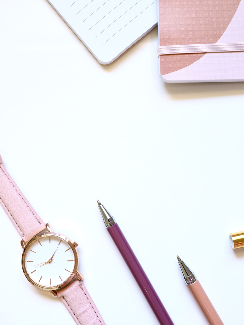 purple, office, pen, writing instrument, education, journal, business, studio shot, clock, pencil, watch, publication, indoors, workplace, high angle view
