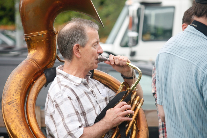 senior adult, adult offspring, casual clothing, focus on foreground, Musical, musical instrument, mode of transportation, males, man, outdoors, mature adult