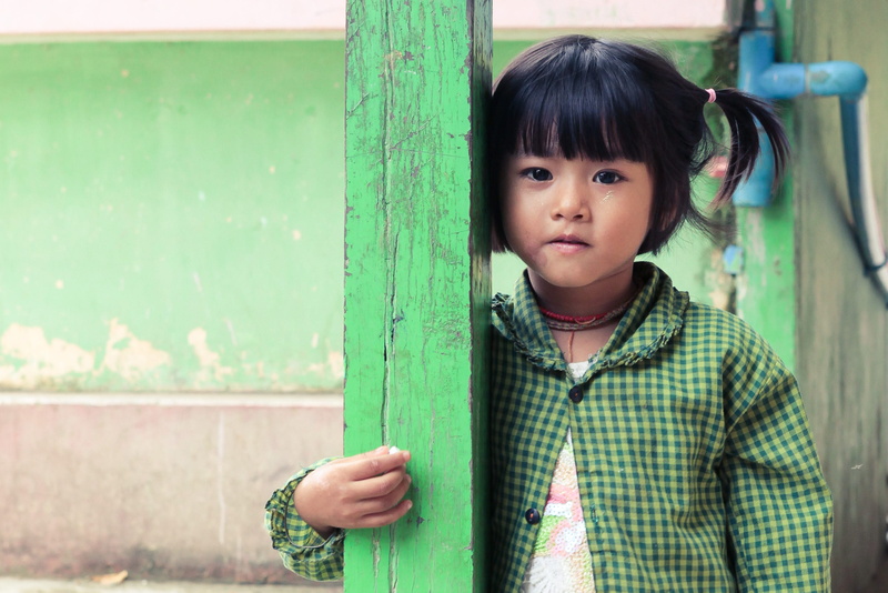 lifestyles, outdoors, apparel, beside, myanmar, person, childhood, standing, door, males, girl, shirt, casual clothing, front view, human, asia, headshot