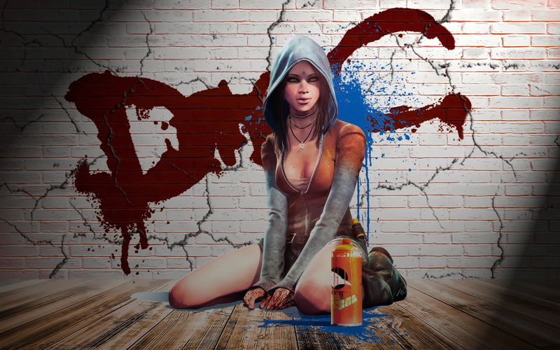 holding, beauty, indoors, hairstyle, brick wall, Devil May Cry, wall - building feature, Kat, casual clothing, front view, long hair, portrait, one person