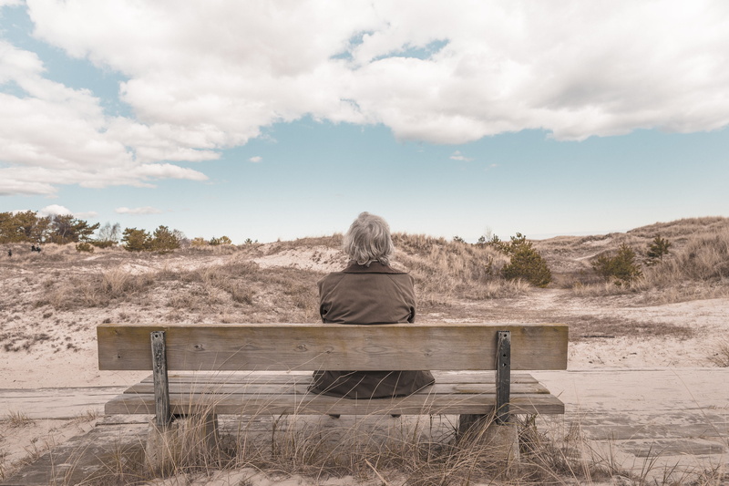 nature, person, woman, cloud - sky, adult, granny, women, setee, rear view, alone, lifestyles, leisure activity, old, one person, hairstyle, beauty in nature