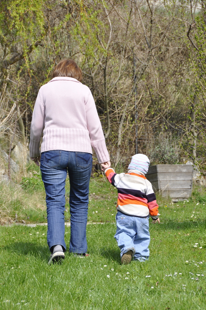 people, two people, nature, rear view, 4K, son, daughter, walk, leisure activity, family, grass, women, parent, grandma, go, positive emotion, bonding