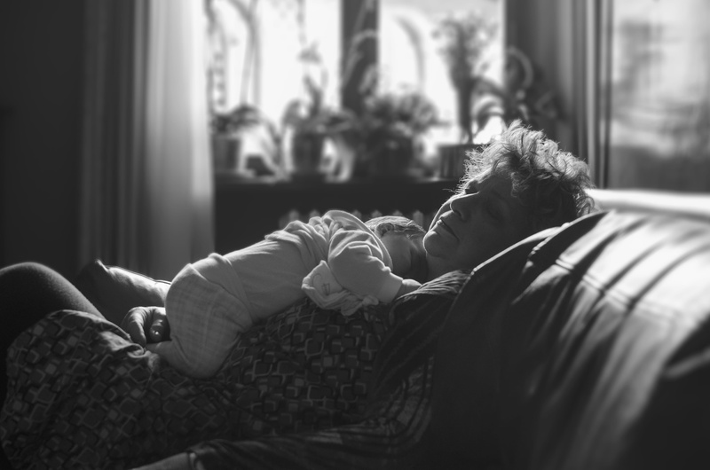 home interior, grandmother, love, childhood, relaxation, child, care, familia, lying down, 4K, resting, bonding, males, famiglia, nonna, adult, black and white