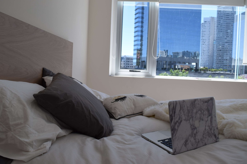 architecture, pillow, linen, day, 4K, home interior, white color, laptop, indoors, one person, morning, lifestyles, hotel, domestic room, computer, furniture