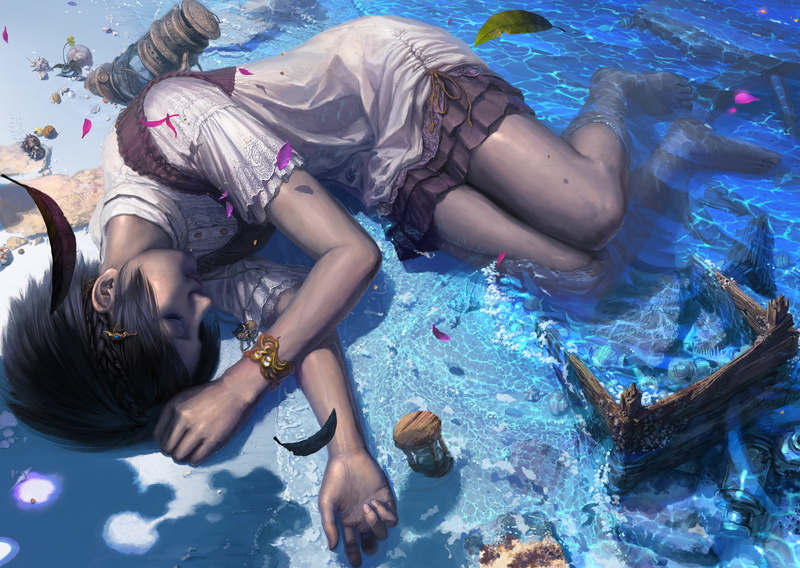coast, 2K, one person, young adult, sea, adult, dress, real people, high angle view, nature, Anime, leisure activity, realistic, three quarter length