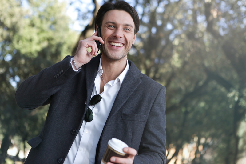 mobile phone, white, job, young, Portrait, businessman, coffee, mobile, 2K, formalwear, outside, happiness, smart phone, man, cellphone, Drink, caucasian