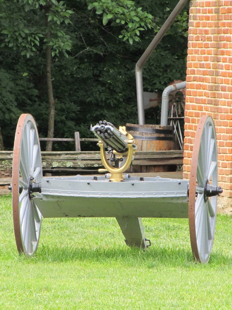military, transportation, guard, museum, plant, gatling gun, army, field, carriage, grass, park - man made space, 1080P, green color, arms, park, no people