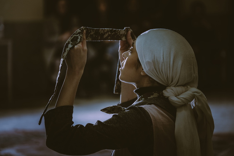 hijab, skill, girls, arm, long, lifestyles, wearing, young adult, human, three quarter length, exercising, sport, low key, healthy lifestyle, eyes, martial arts