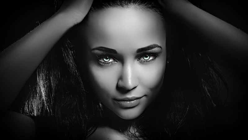 one Woman Only, close-up, human Eye, make-up, grayscale, s, human Lips, headshot, womans, spooky, females, human Skin, demon - fictional character, beauty