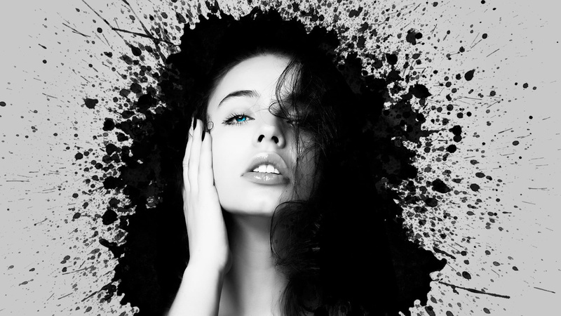 human Face, caucasian Ethnicity, human body part, sensuality, black Color, looking at viewer, cool, glamour, one Woman Only, hand on face, selective coloring