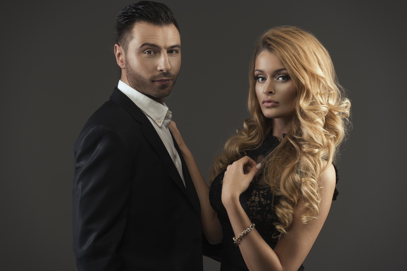 blonde, jacket, male, hairstyle, woman, pair, background, dress, in black, makeup, girl, beauty, costume, guy, shirt, 5K, two