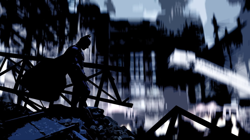 architecture, silhouette, day, real people, 1080P, industry, lifestyles, building exterior, movies, one person, Batman, outdoors, men, unrecognizable person