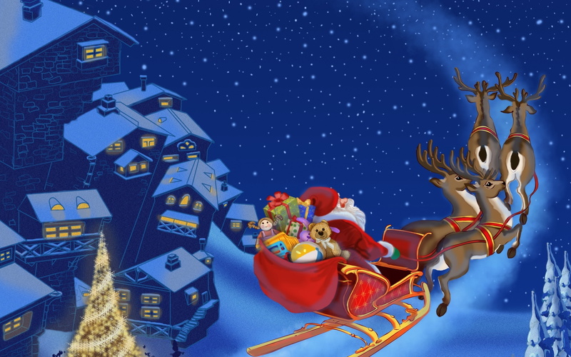 gifts, flying, clause, santa, reindeer, 2K, 2015 Christmas, snow