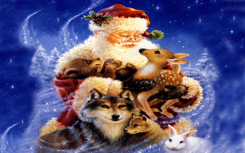 abstract, fantasy, wild, Holiday, santa clause, call, animal, santas, art, 720P, hd, Christmas
