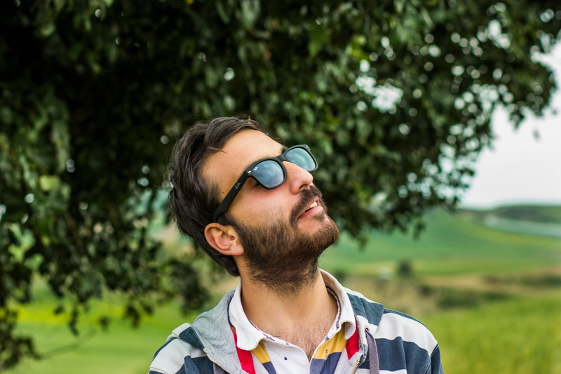 green, mustache, hipster - person, fashion, headshot, male, nature, focus on foreground, one person, outdoors, glasses, leisure activity, adult, young men